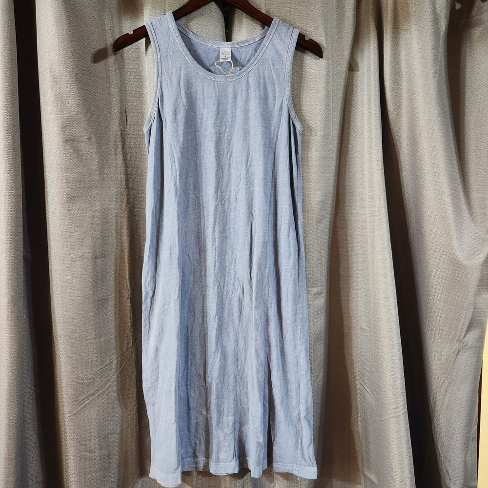 Earth Creations Organic Cotton Tank Dress Blue Sleeveless Midi USA Small